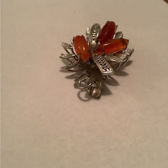 New vintage SILVER autumnal corsage pendant (carnelian?) - Picture 8 of 13